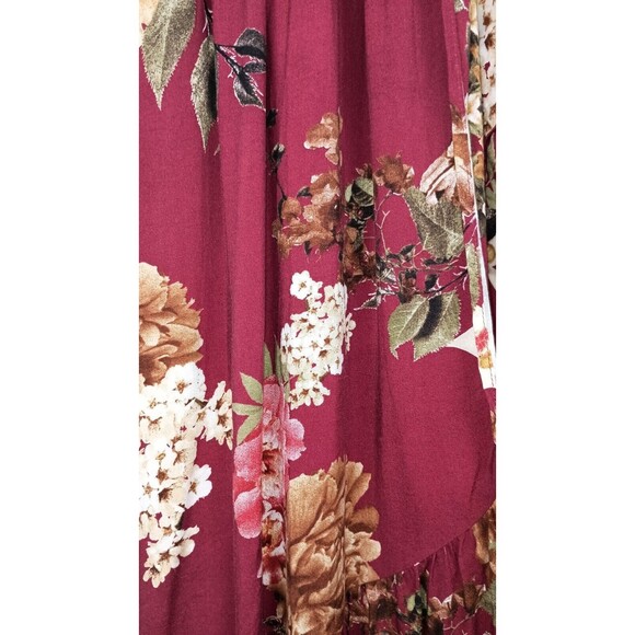 Band of Gypsies Floral Maxi Dress Wrap Style Ruffle Hem Size S Wine Red Summer - Picture 5 of 12